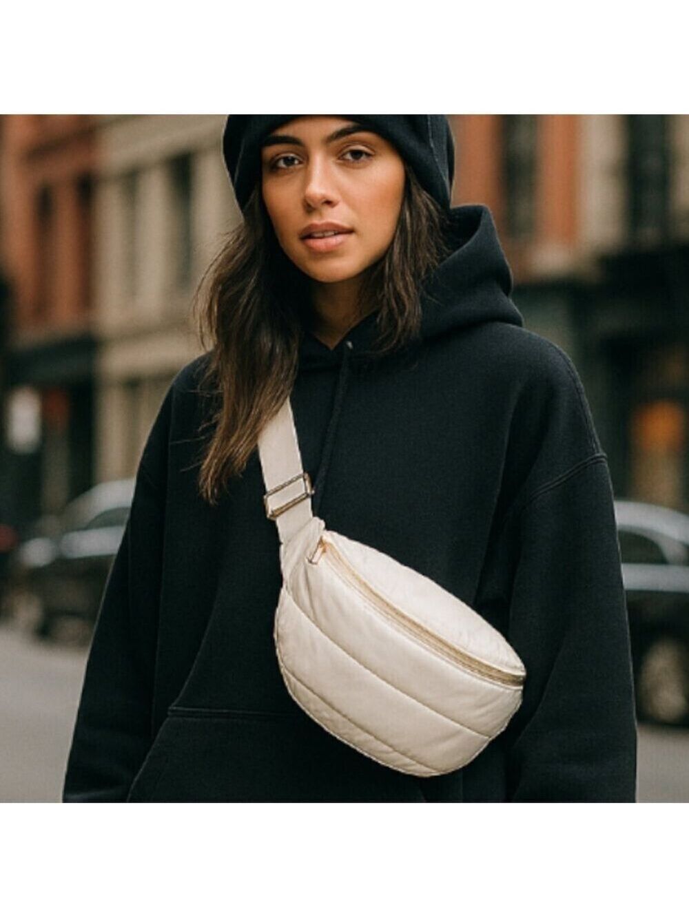 ✨ ah-dorned Puffy Crossbody / Belt Bag — White, Adjustable Strap ✨